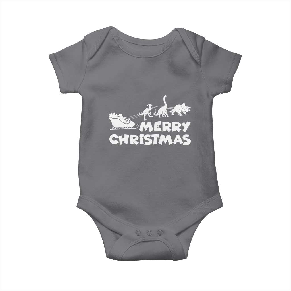 Funny Xmas Dinosaur Baby Onesie Merry Christmas Dino Santa's Sleigh TS11 Charcoal Print Your Wear