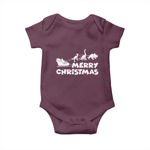 Funny Xmas Dinosaur Baby Onesie Merry Christmas Dino Santa's Sleigh TS11 Maroon Print Your Wear