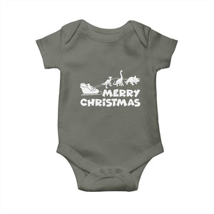 Funny Xmas Dinosaur Baby Onesie Merry Christmas Dino Santa's Sleigh TS11 Military Green Print Your Wear