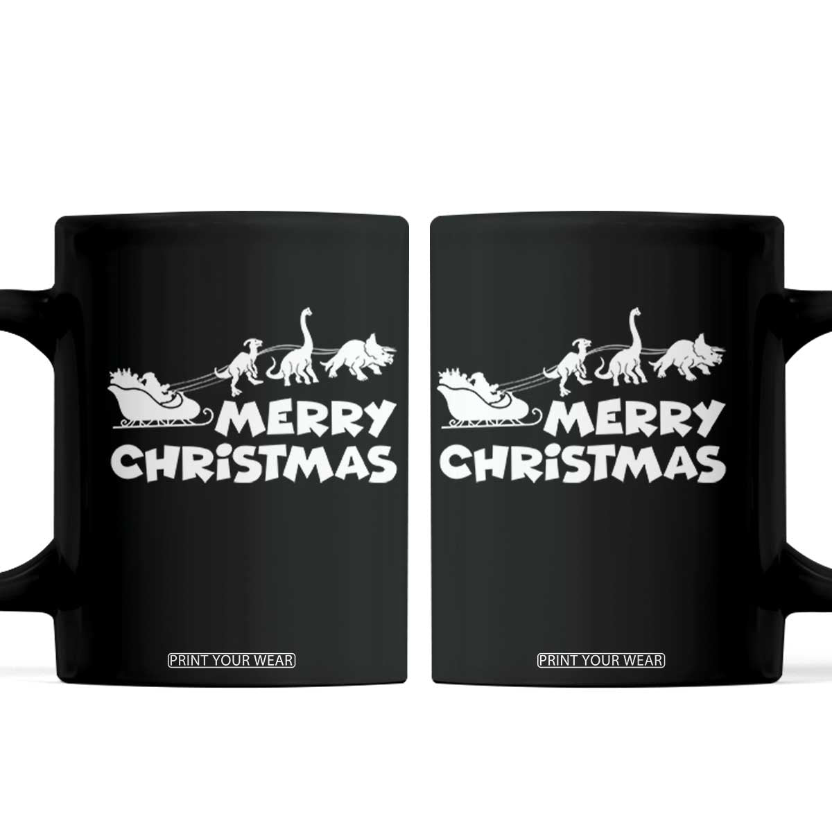 Funny Xmas Dinosaur Coffee Mug Merry Christmas Dino Santa's Sleigh TS11 Black Print Your Wear