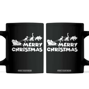 Funny Xmas Dinosaur Coffee Mug Merry Christmas Dino Santa's Sleigh TS11 Black Print Your Wear