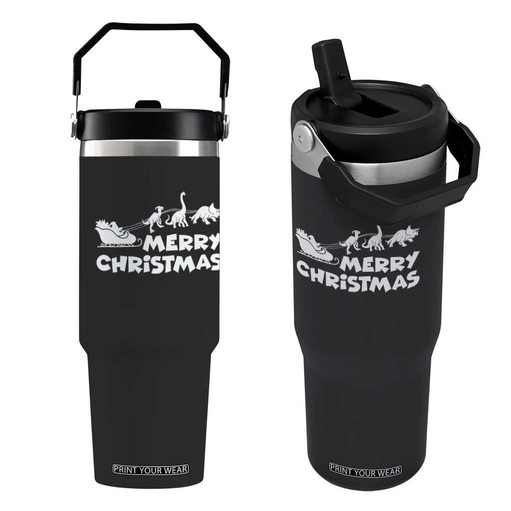 Funny Xmas Dinosaur Flip Straw Tumbler Merry Christmas Dino Santa's Sleigh TS11 One Size: 30 oz Black Print Your Wear