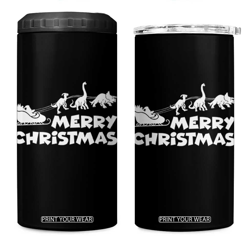 Funny Xmas Dinosaur 4 in 1 Can Cooler Tumbler Merry Christmas Dino Santa's Sleigh TS11 One Size: 16 oz Black Print Your Wear