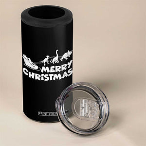 Funny Xmas Dinosaur 4 in 1 Can Cooler Tumbler Merry Christmas Dino Santa's Sleigh TS11 Print Your Wear