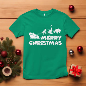 Funny Xmas Dinosaur T Shirt Merry Christmas Dino Santa's Sleigh TS11 Irish Green Print Your Wear