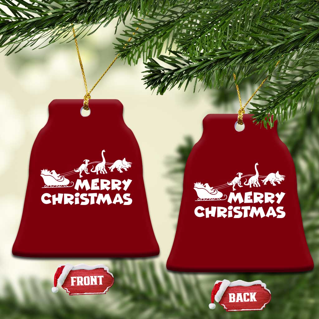 Funny Xmas Dinosaur Ceramic Ornament Merry Christmas Dino Santa's Sleigh TS11 Print Your Wear