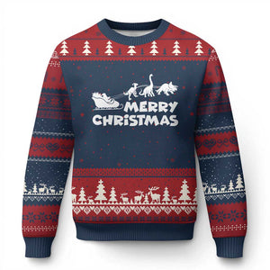 Funny Xmas Dinosaur Ugly Christmas Sweater Merry Christmas Dino Santa's Sleigh TS11 Navy Red Print Your Wear