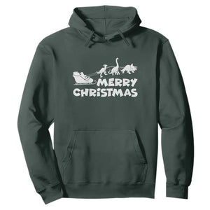 Funny Xmas Dinosaur Hoodie Merry Christmas Dino Santa's Sleigh TS11 Dark Forest Green Print Your Wear