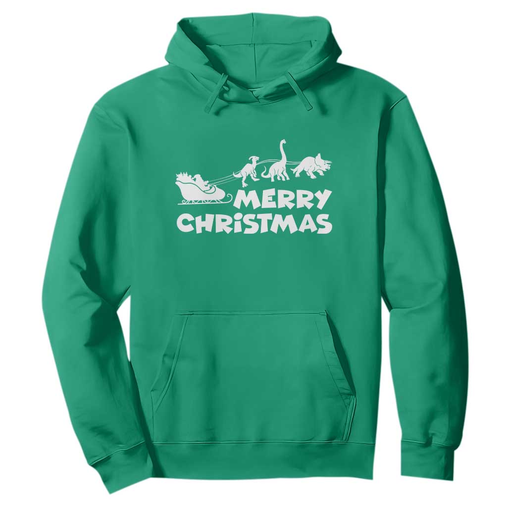 Funny Xmas Dinosaur Hoodie Merry Christmas Dino Santa's Sleigh TS11 Irish Green Print Your Wear