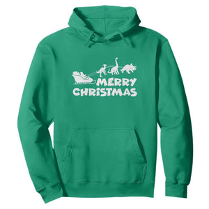 Funny Xmas Dinosaur Hoodie Merry Christmas Dino Santa's Sleigh TS11 Irish Green Print Your Wear