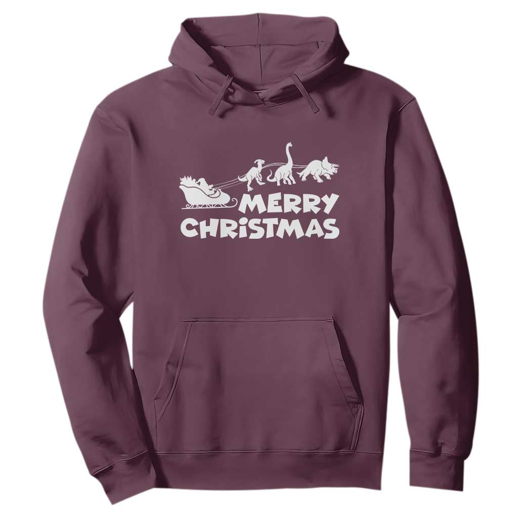 Funny Xmas Dinosaur Hoodie Merry Christmas Dino Santa's Sleigh TS11 Maroon Print Your Wear