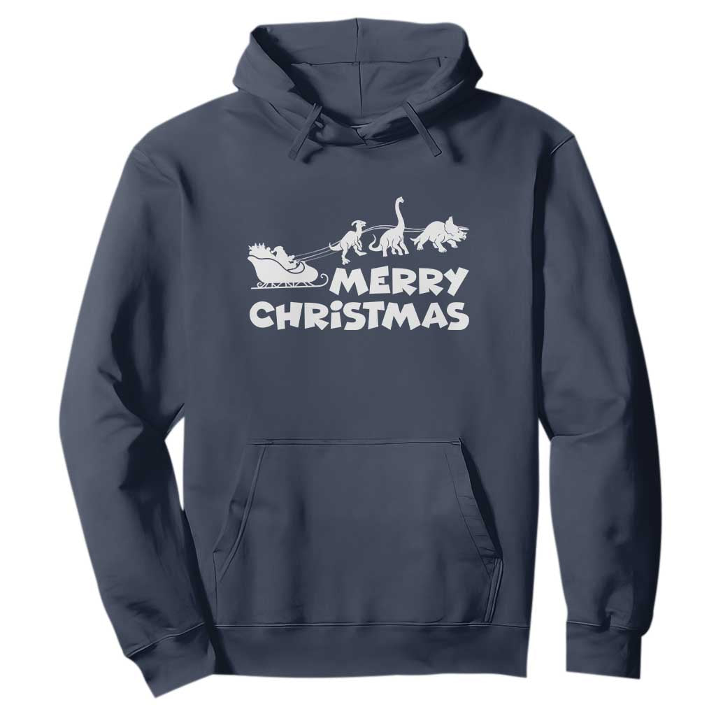 Funny Xmas Dinosaur Hoodie Merry Christmas Dino Santa's Sleigh TS11 Navy Print Your Wear