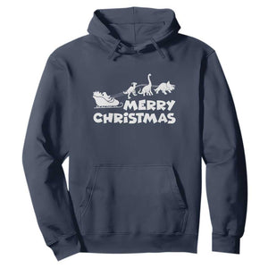 Funny Xmas Dinosaur Hoodie Merry Christmas Dino Santa's Sleigh TS11 Navy Print Your Wear