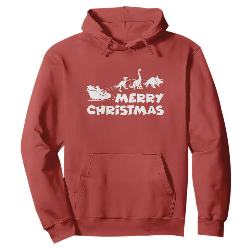 Funny Xmas Dinosaur Hoodie Merry Christmas Dino Santa's Sleigh TS11 Red Print Your Wear