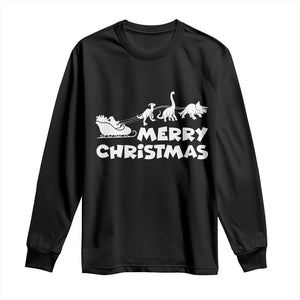 Funny Xmas Dinosaur Long Sleeve Shirt Merry Christmas Dino Santa's Sleigh TS11 Black Print Your Wear