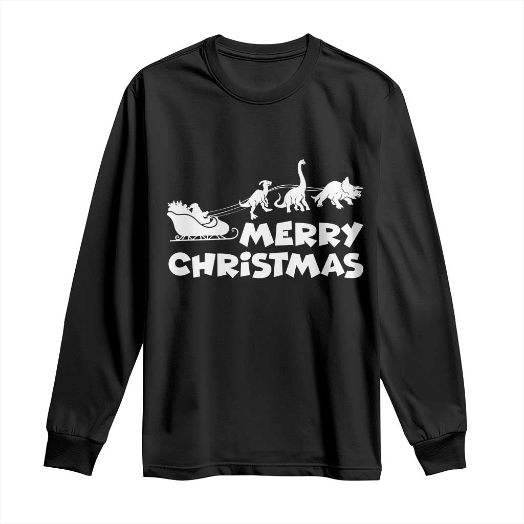 Funny Xmas Dinosaur Long Sleeve Shirt Merry Christmas Dino Santa's Sleigh TS11 Black Print Your Wear