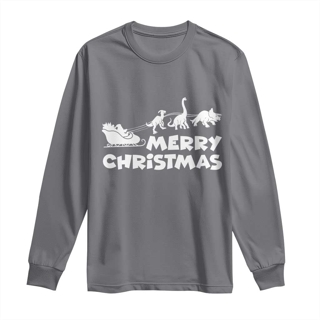 Funny Xmas Dinosaur Long Sleeve Shirt Merry Christmas Dino Santa's Sleigh TS11 Charcoal Print Your Wear