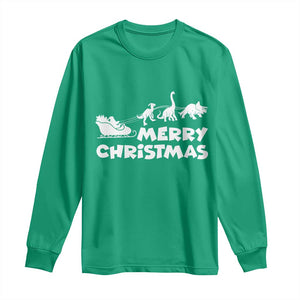 Funny Xmas Dinosaur Long Sleeve Shirt Merry Christmas Dino Santa's Sleigh TS11 Irish Green Print Your Wear