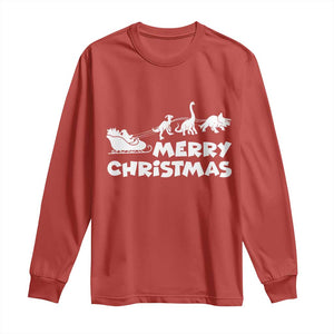 Funny Xmas Dinosaur Long Sleeve Shirt Merry Christmas Dino Santa's Sleigh TS11 Red Print Your Wear