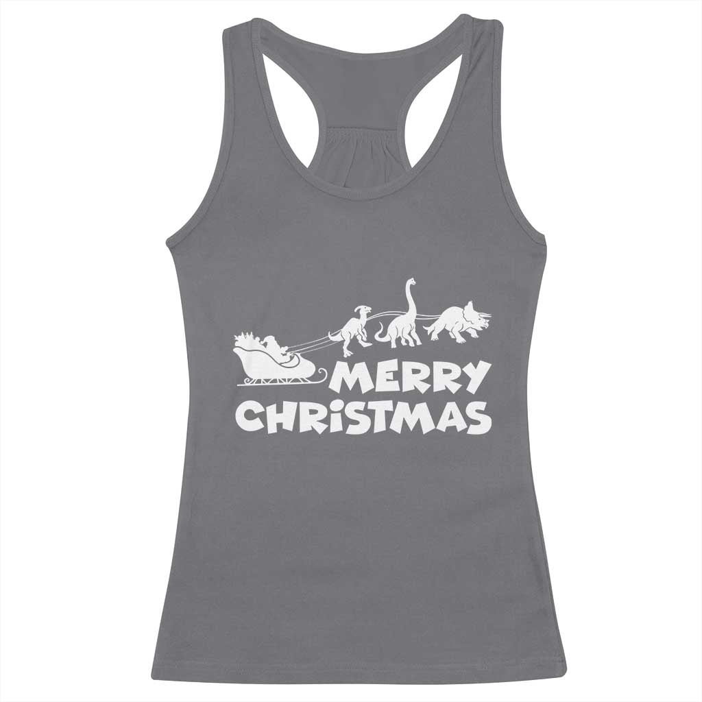 Funny Xmas Dinosaur Racerback Tank Top Merry Christmas Dino Santa's Sleigh TS11 Charcoal Print Your Wear
