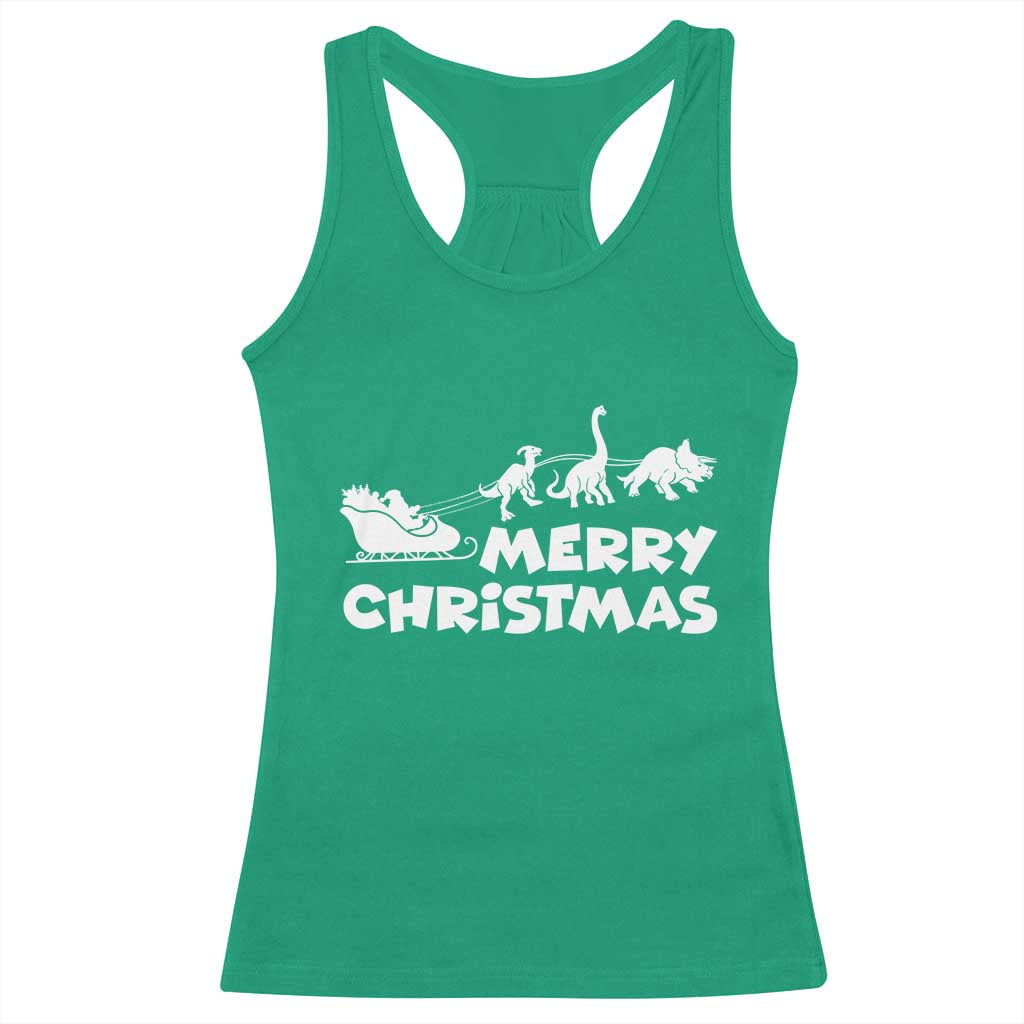Funny Xmas Dinosaur Racerback Tank Top Merry Christmas Dino Santa's Sleigh TS11 Irish Green Print Your Wear
