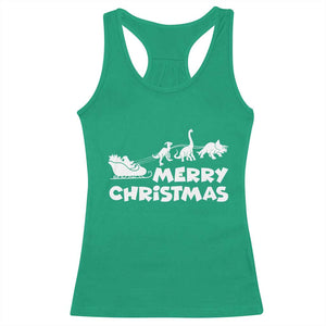 Funny Xmas Dinosaur Racerback Tank Top Merry Christmas Dino Santa's Sleigh TS11 Irish Green Print Your Wear