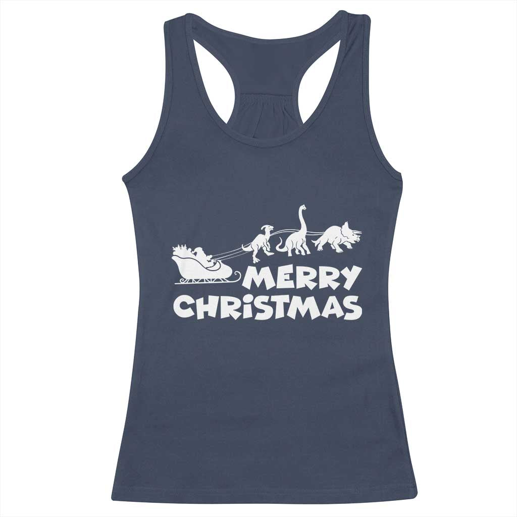 Funny Xmas Dinosaur Racerback Tank Top Merry Christmas Dino Santa's Sleigh TS11 Navy Print Your Wear