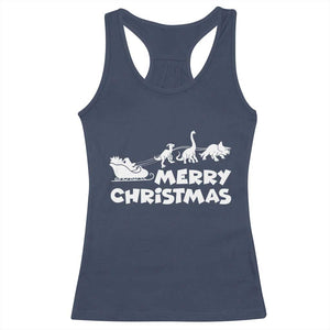 Funny Xmas Dinosaur Racerback Tank Top Merry Christmas Dino Santa's Sleigh TS11 Navy Print Your Wear