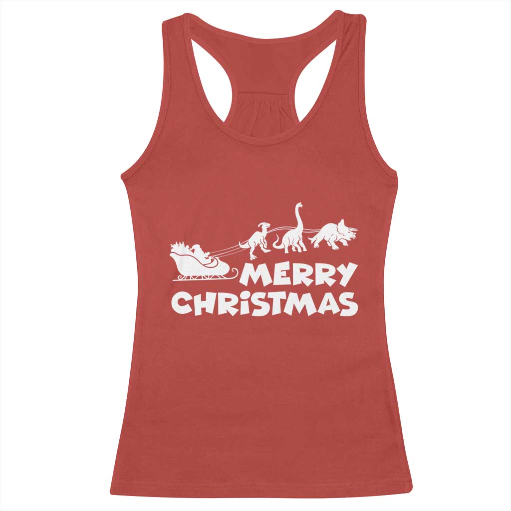 Funny Xmas Dinosaur Racerback Tank Top Merry Christmas Dino Santa's Sleigh TS11 Red Print Your Wear