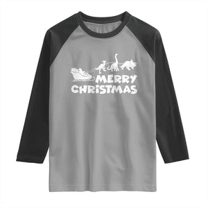 Funny Xmas Dinosaur Raglan Shirt Merry Christmas Dino Santa's Sleigh TS11 Sport Gray Black Print Your Wear