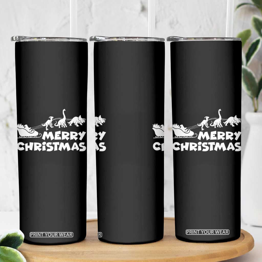 Funny Xmas Dinosaur Skinny Tumbler Merry Christmas Dino Santa's Sleigh TS11 Print Your Wear
