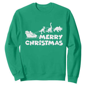 Funny Xmas Dinosaur Sweatshirt Merry Christmas Dino Santa's Sleigh TS11 Irish Green Print Your Wear