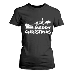 Funny Xmas Dinosaur T Shirt For Women Merry Christmas Dino Santa's Sleigh TS11 Black Print Your Wear