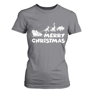 Funny Xmas Dinosaur T Shirt For Women Merry Christmas Dino Santa's Sleigh TS11 Charcoal Print Your Wear