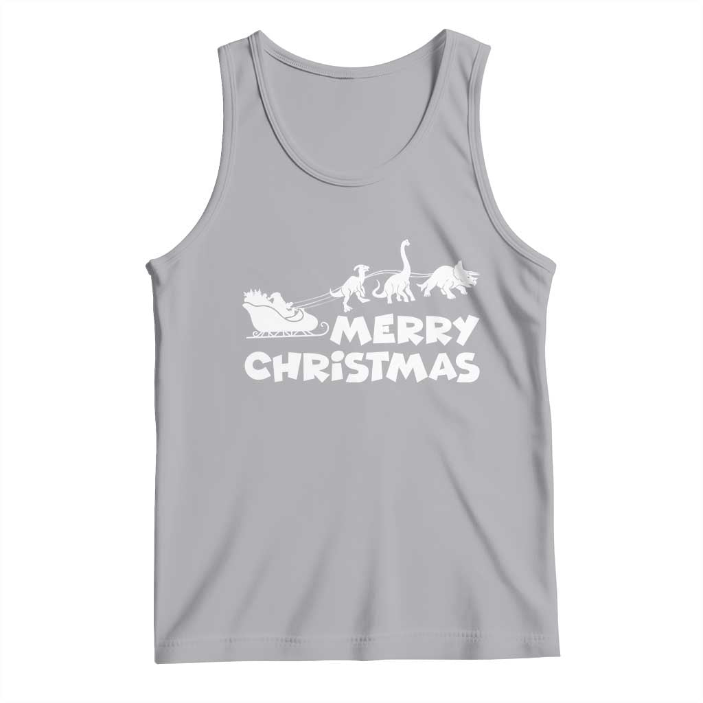 Funny Xmas Dinosaur Tank Top Merry Christmas Dino Santa's Sleigh - Print Your Wear