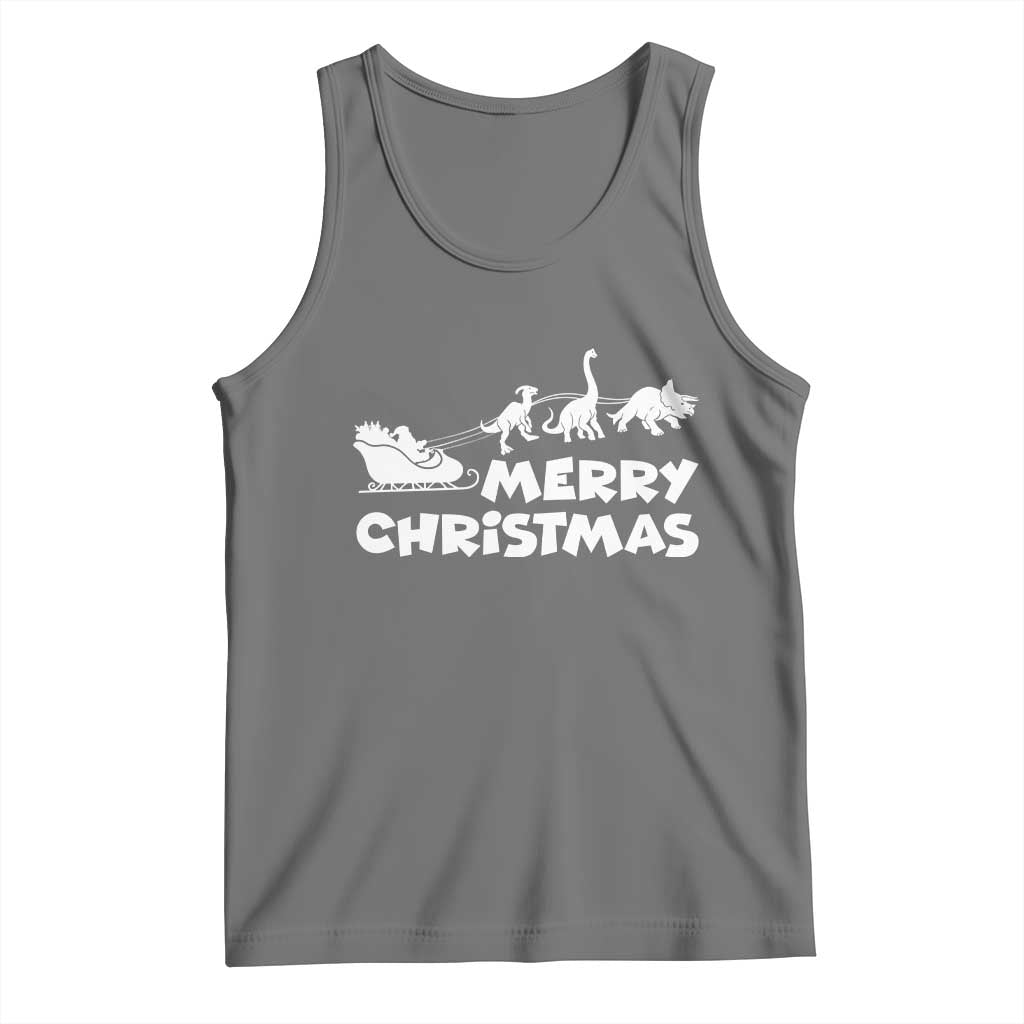 Funny Xmas Dinosaur Tank Top Merry Christmas Dino Santa's Sleigh TS11 Black Heather Print Your Wear