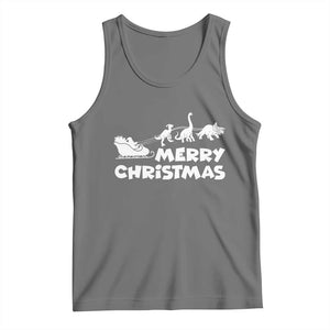 Funny Xmas Dinosaur Tank Top Merry Christmas Dino Santa's Sleigh TS11 Black Heather Print Your Wear
