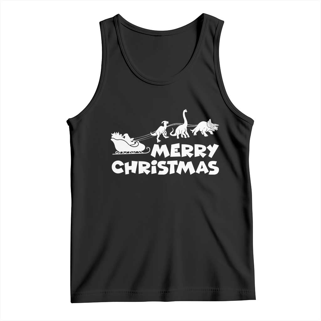 Funny Xmas Dinosaur Tank Top Merry Christmas Dino Santa's Sleigh - Print Your Wear