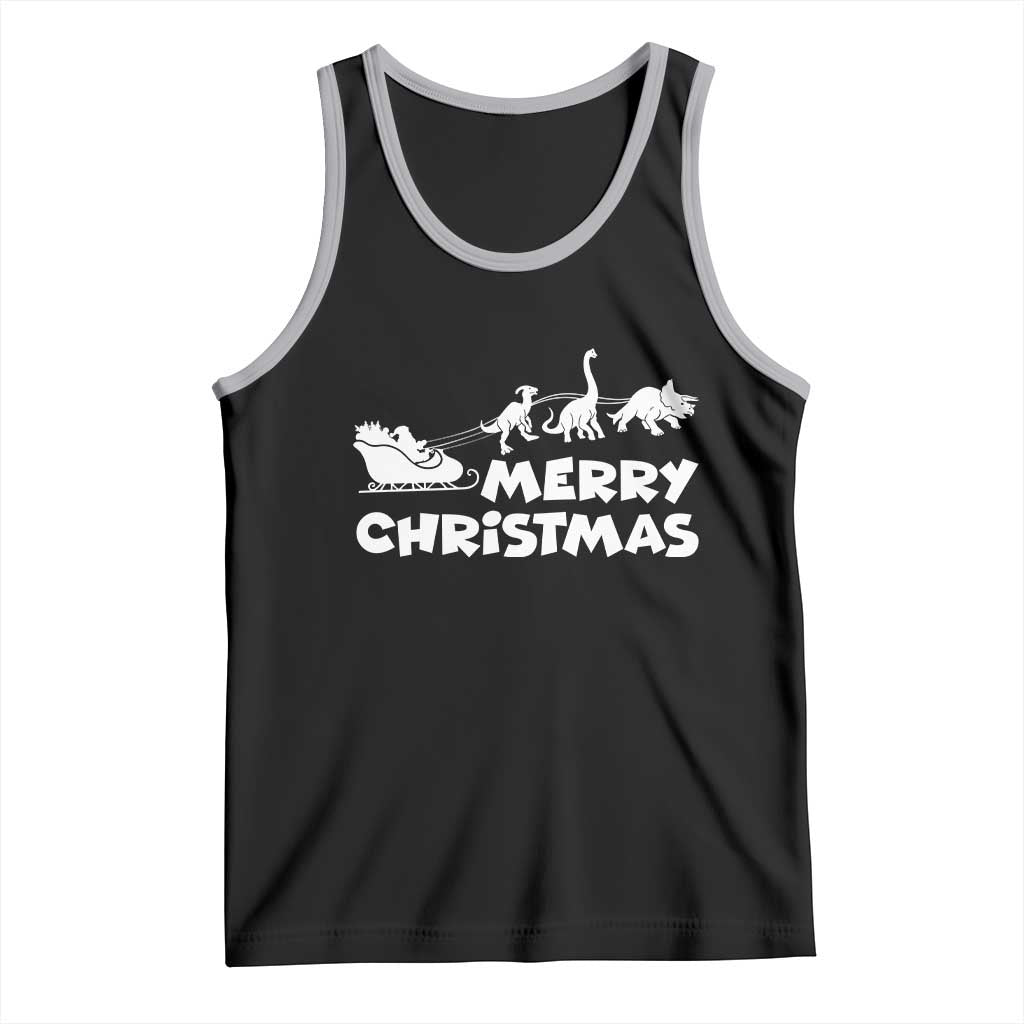 Funny Xmas Dinosaur Tank Top Merry Christmas Dino Santa's Sleigh - Print Your Wear