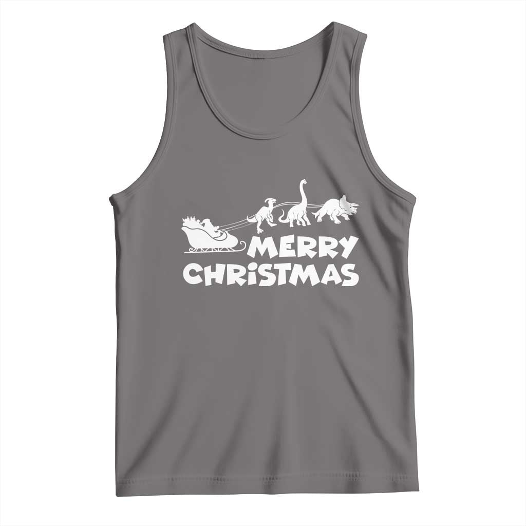 Funny Xmas Dinosaur Tank Top Merry Christmas Dino Santa's Sleigh TS11 Deep Heather Print Your Wear