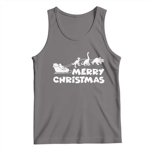 Funny Xmas Dinosaur Tank Top Merry Christmas Dino Santa's Sleigh TS11 Deep Heather Print Your Wear