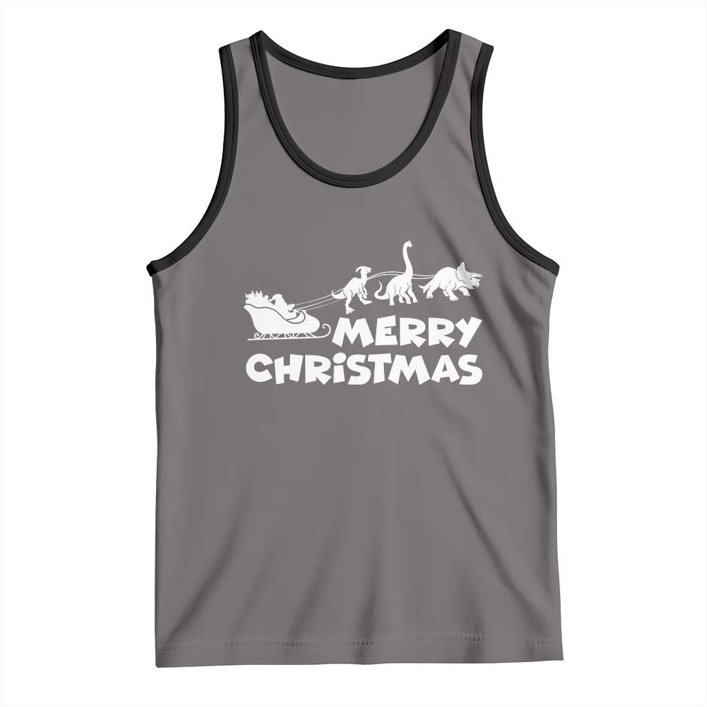Funny Xmas Dinosaur Tank Top Merry Christmas Dino Santa's Sleigh TS11 Deep Heather Black Print Your Wear