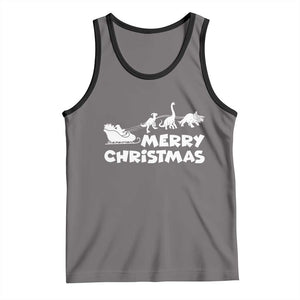Funny Xmas Dinosaur Tank Top Merry Christmas Dino Santa's Sleigh TS11 Deep Heather Black Print Your Wear