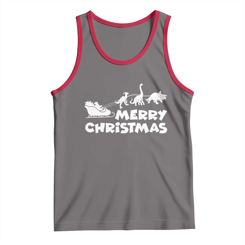 Funny Xmas Dinosaur Tank Top Merry Christmas Dino Santa's Sleigh - Print Your Wear