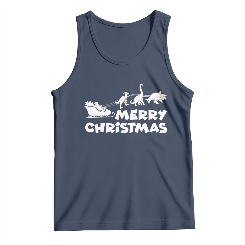 Funny Xmas Dinosaur Tank Top Merry Christmas Dino Santa's Sleigh TS11 Navy Print Your Wear