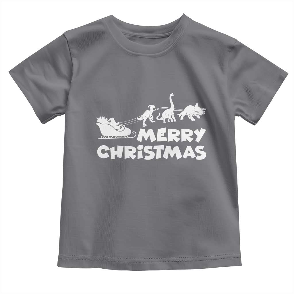 Funny Xmas Dinosaur Toddler T Shirt Merry Christmas Dino Santa's Sleigh TS11 Charcoal Print Your Wear