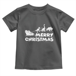 Funny Xmas Dinosaur Toddler T Shirt Merry Christmas Dino Santa's Sleigh TS11 Dark Heather Print Your Wear