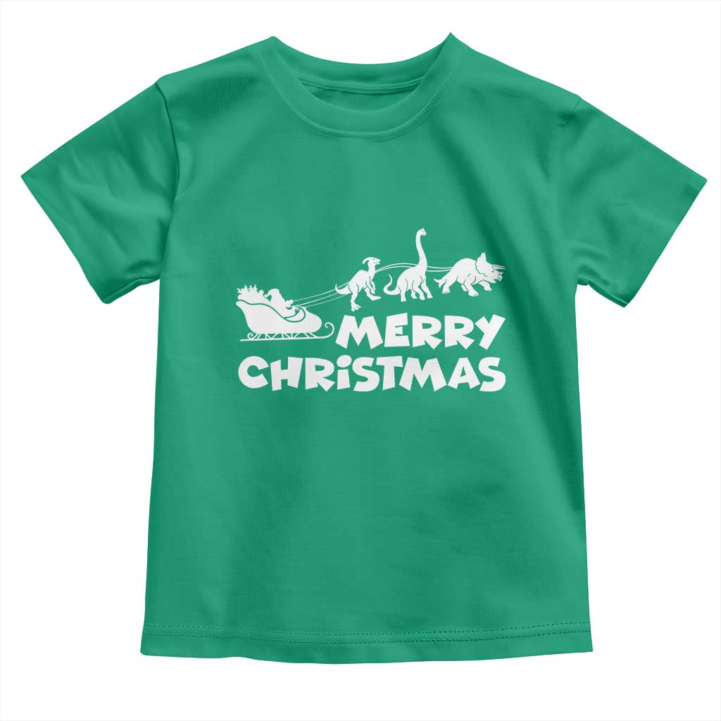 Funny Xmas Dinosaur Toddler T Shirt Merry Christmas Dino Santa's Sleigh TS11 Irish Green Print Your Wear
