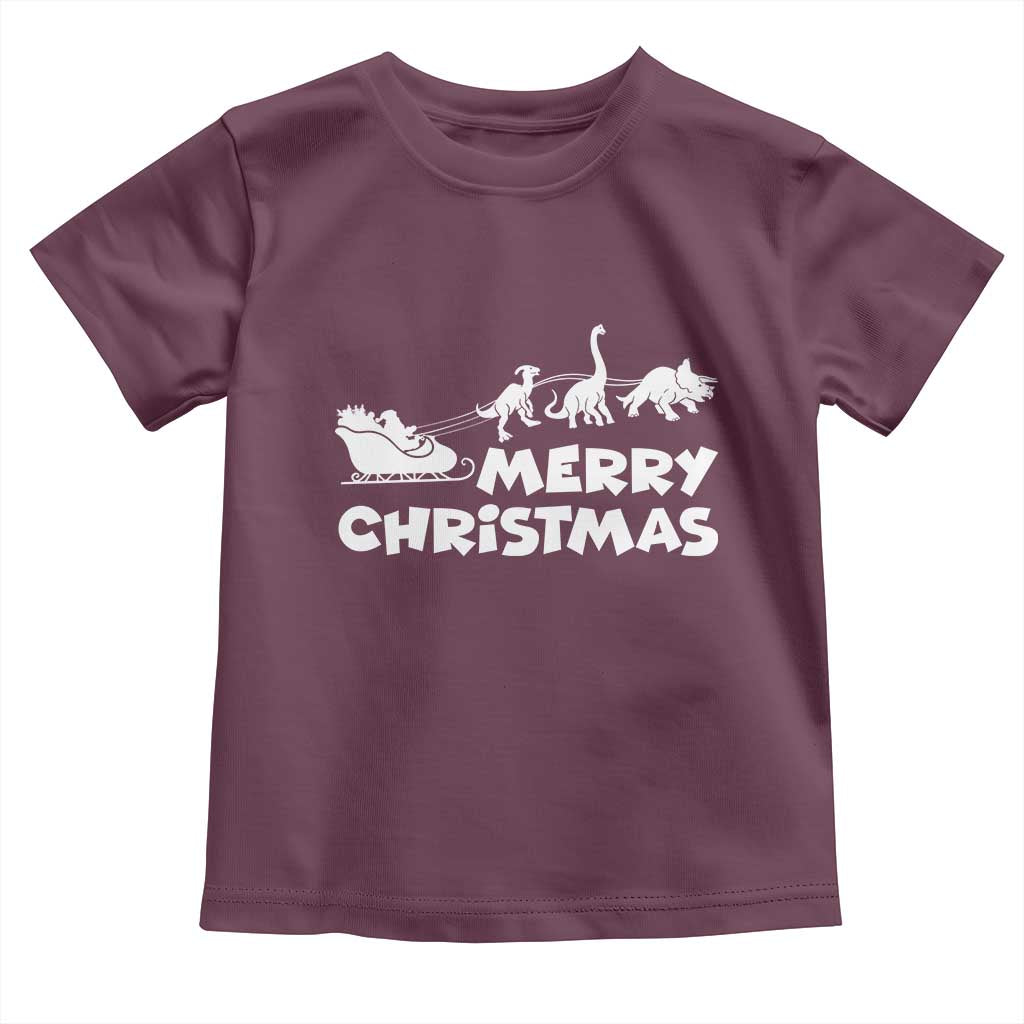 Funny Xmas Dinosaur Toddler T Shirt Merry Christmas Dino Santa's Sleigh TS11 Maroon Print Your Wear