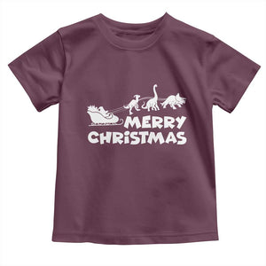 Funny Xmas Dinosaur Toddler T Shirt Merry Christmas Dino Santa's Sleigh TS11 Maroon Print Your Wear